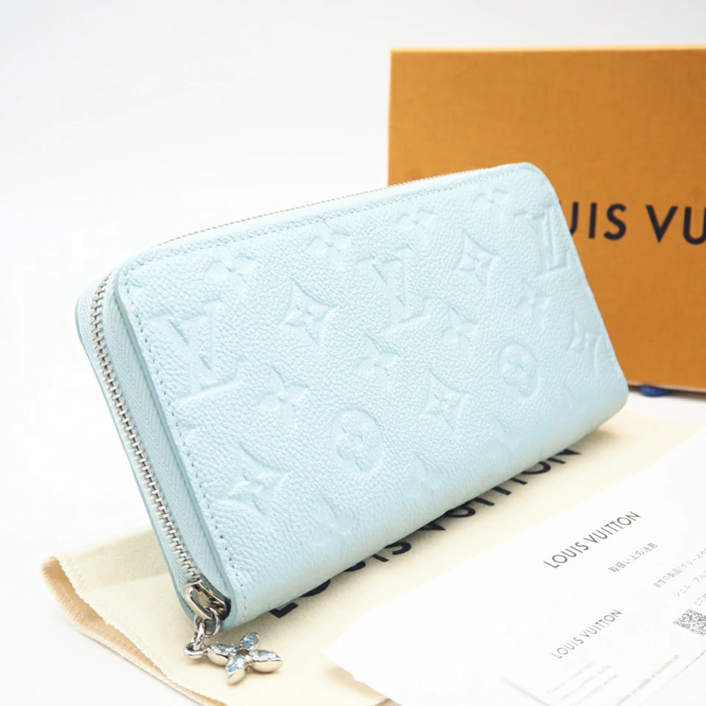 Louis Vuitton Empreinte Zippy Wallet Azur White Frost Long Blue Calf Leather